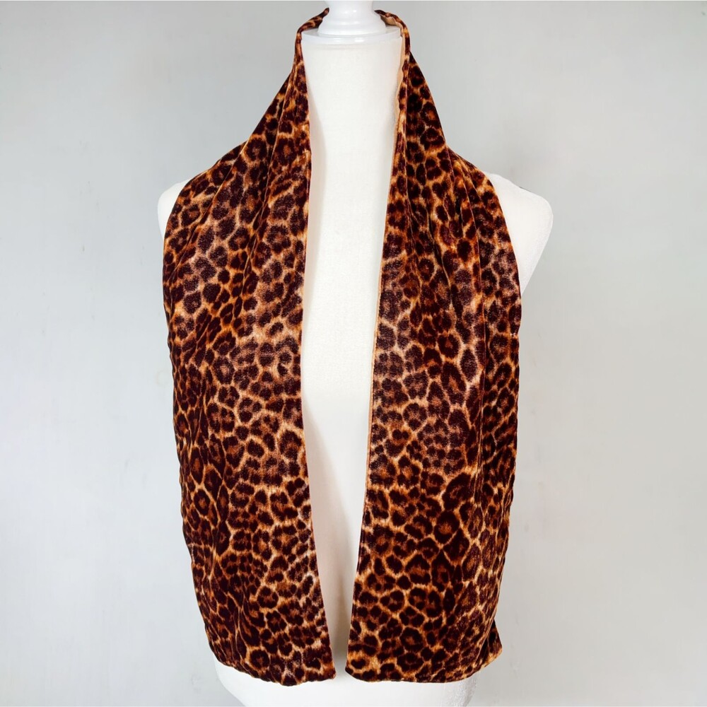 Vintage Italca of Italy Velvet & Silk Leopard Print Scarf Mob Wife Retro Glam